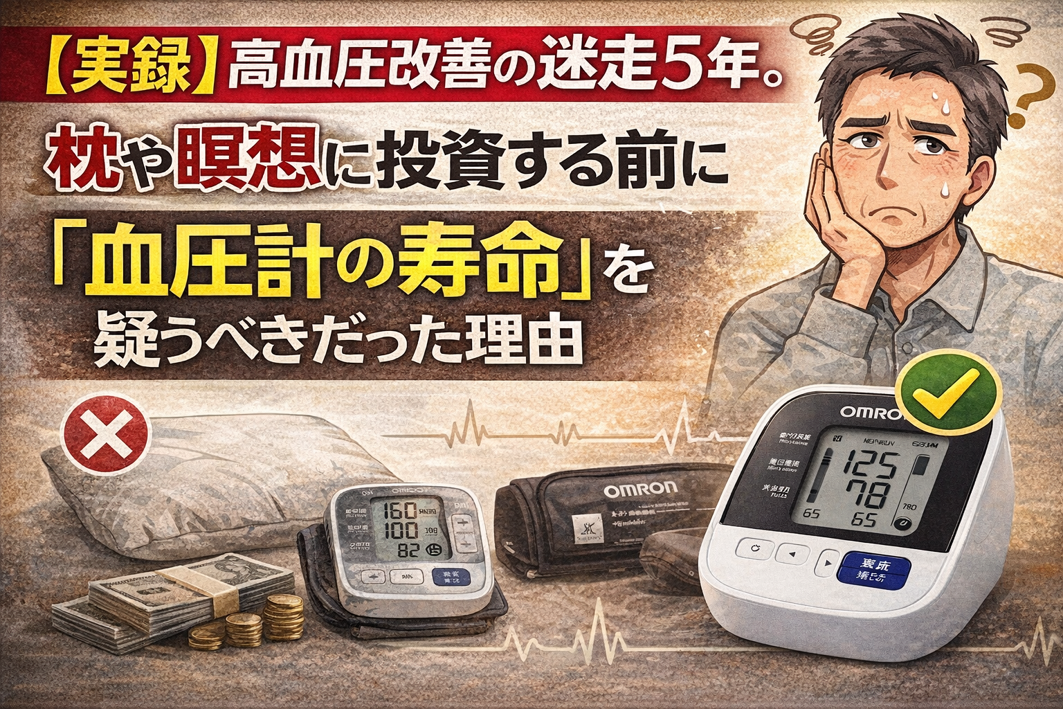【実録】高血圧改善の迷走5年。枕や瞑想に投資する前に「血圧計の寿命」を疑うべきだった理由