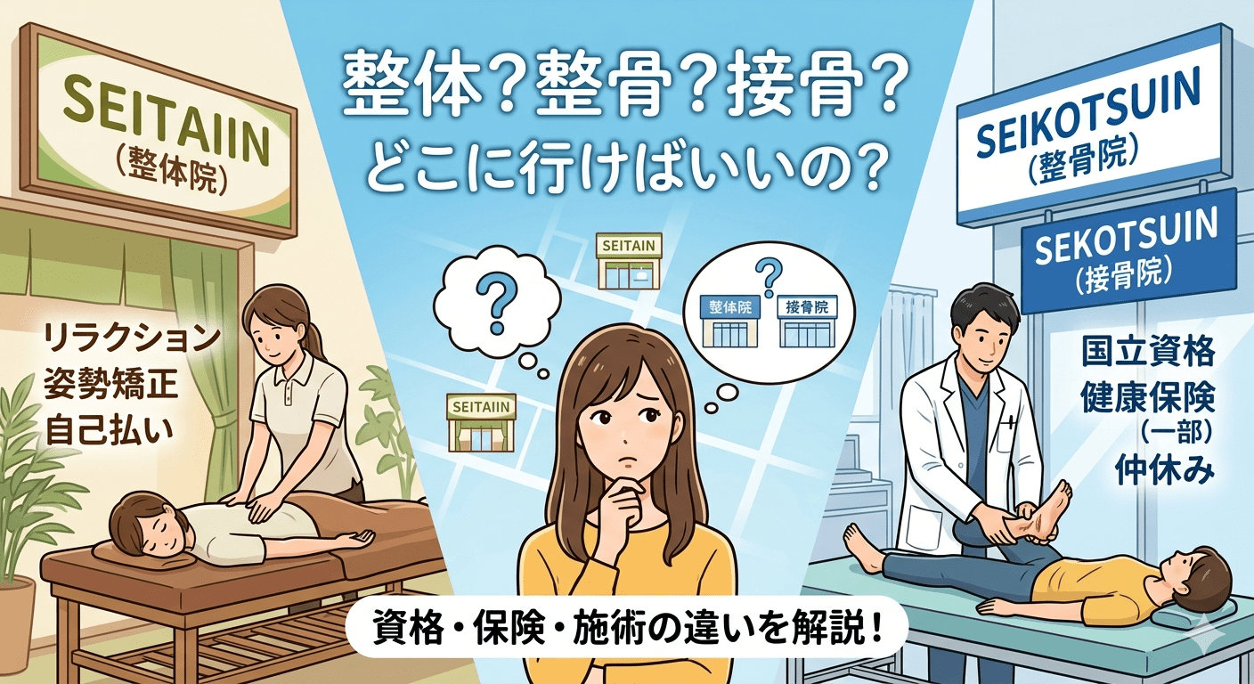 肩こり・腰痛はどこに行くべき？整体院・整骨院・接骨院の違いと失敗しない使い分け方